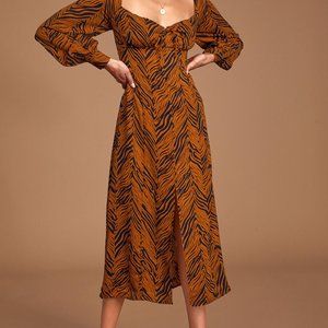 Living In Harmony Rust Orange Zebra Print Long Sleeve Midi Dress Size S